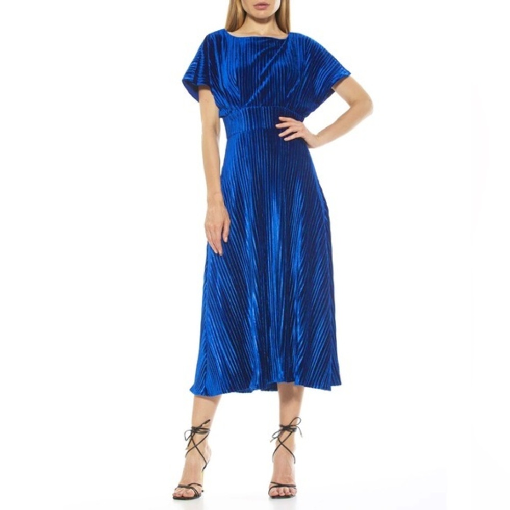 NWT Alexia Admor Veronica Pleated Boatneck Velvet Midi Dress / Size Small